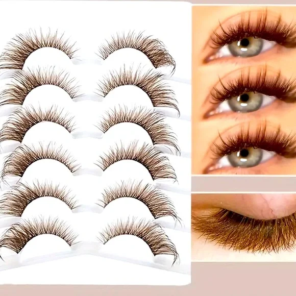 6 Pairs of European Caramel Brown False Eyelashes - Picture 1 of 4